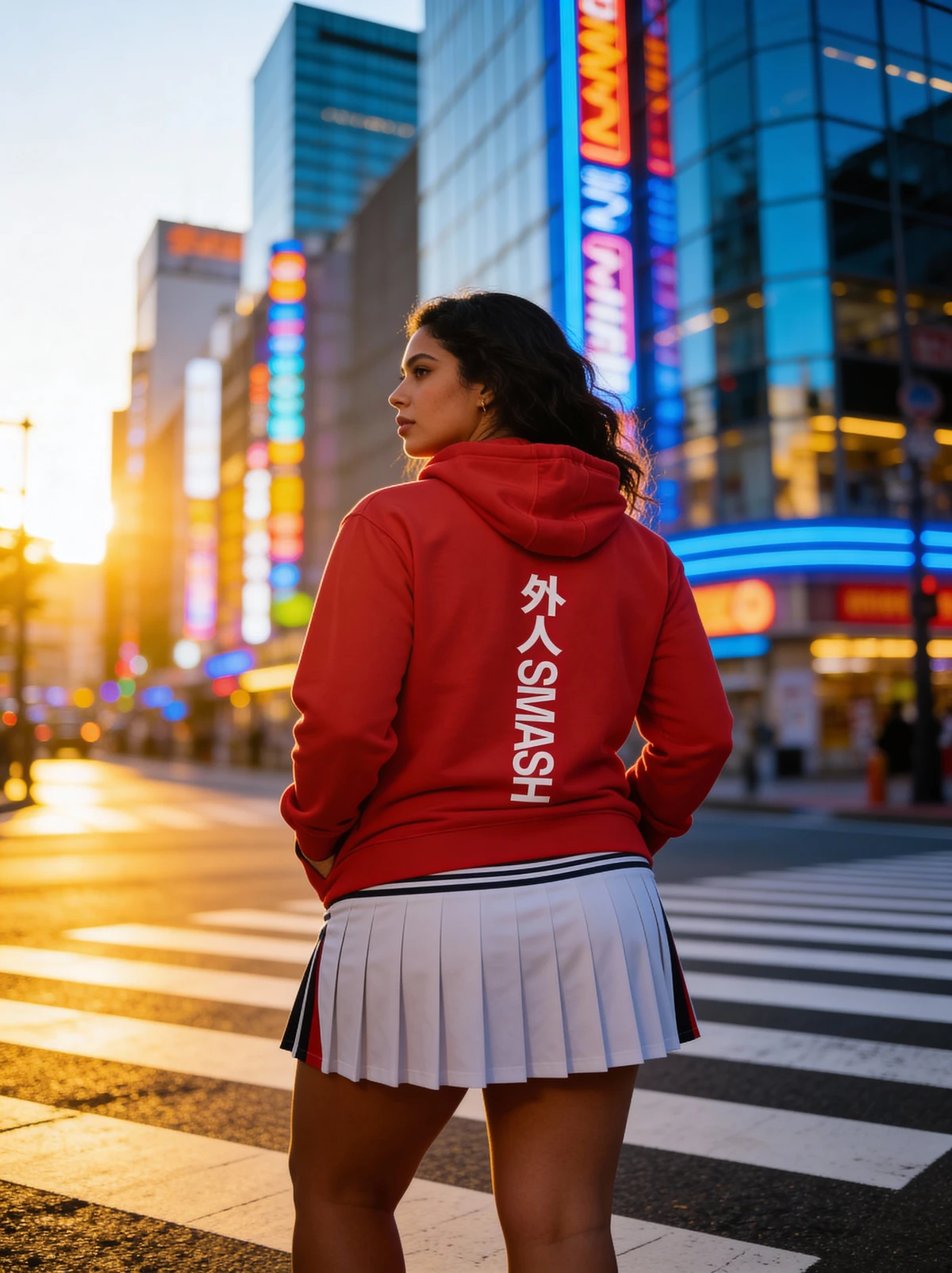 Red hoodie back view with Gaijin Smash logo