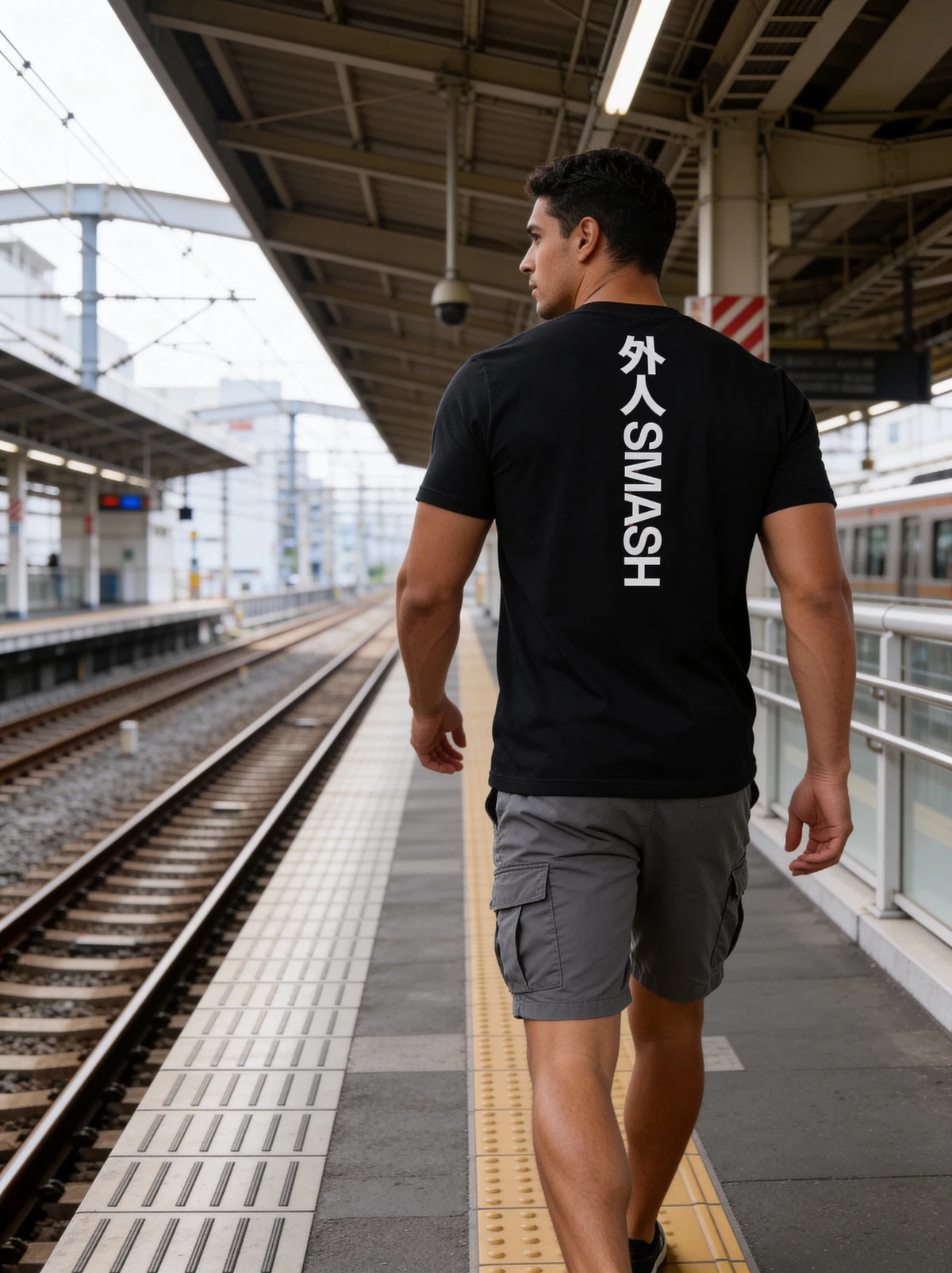 Black t-shirt back view with Gaijin Smash logo